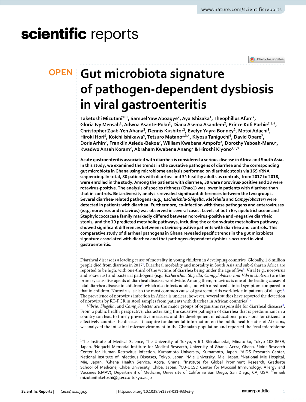 Gut Microbiota Signature of Pathogen-Dependent Dysbiosis in Viral Gastroenteritis