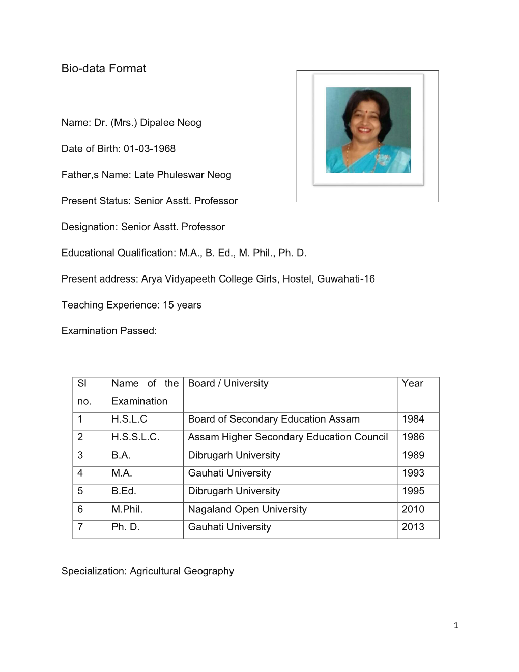 Bio-Data Format