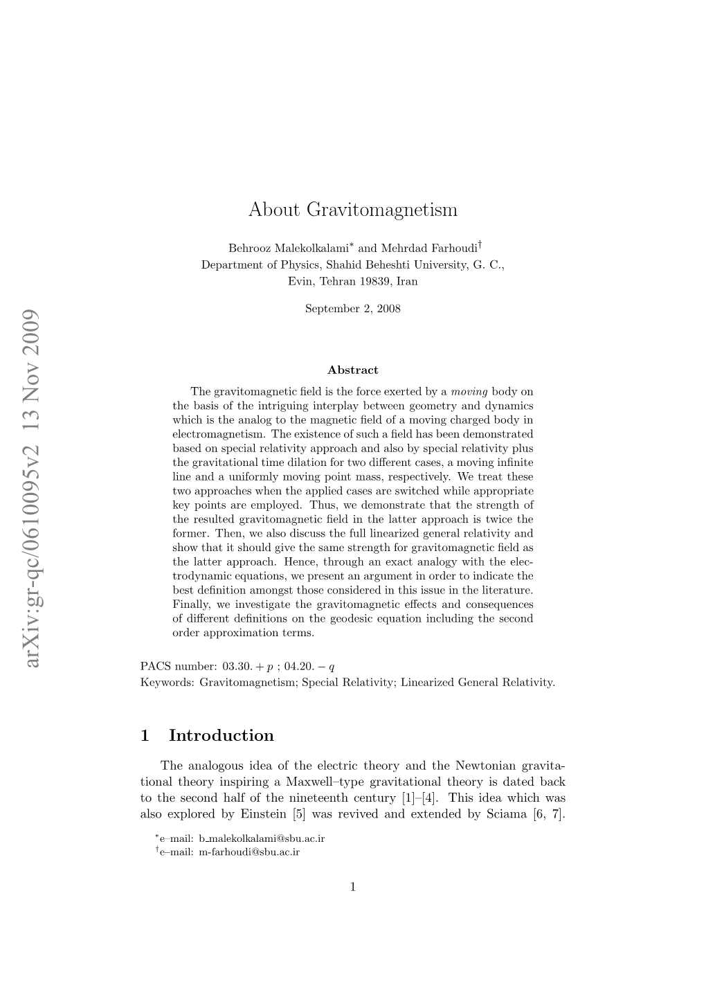 About Gravitomagnetism