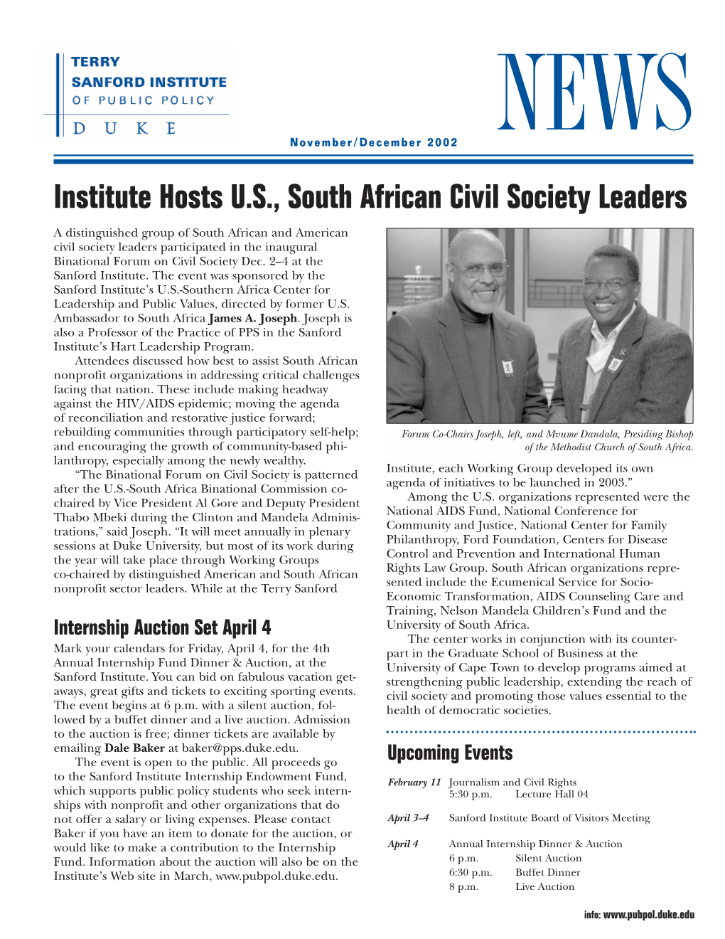 Institute Hosts US, South African Civil Society Leaders