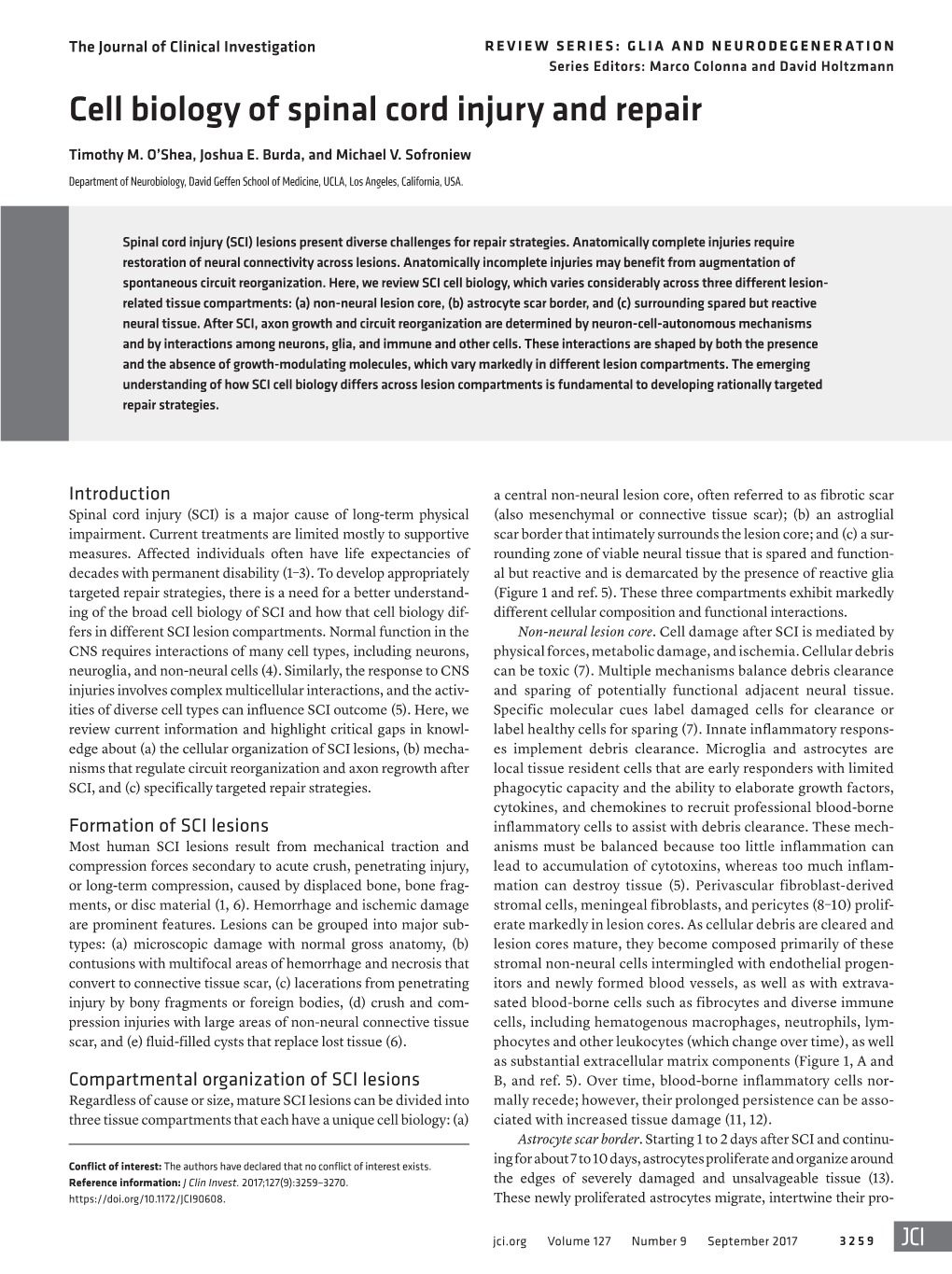 Cell Biology of Spinal Cord Injury and Repair