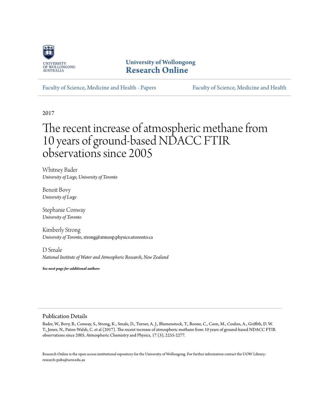 The Recent Increase of Atmospheric Methane from 10 Years of Ground-Based NDACC FTIR Observations Since 2005