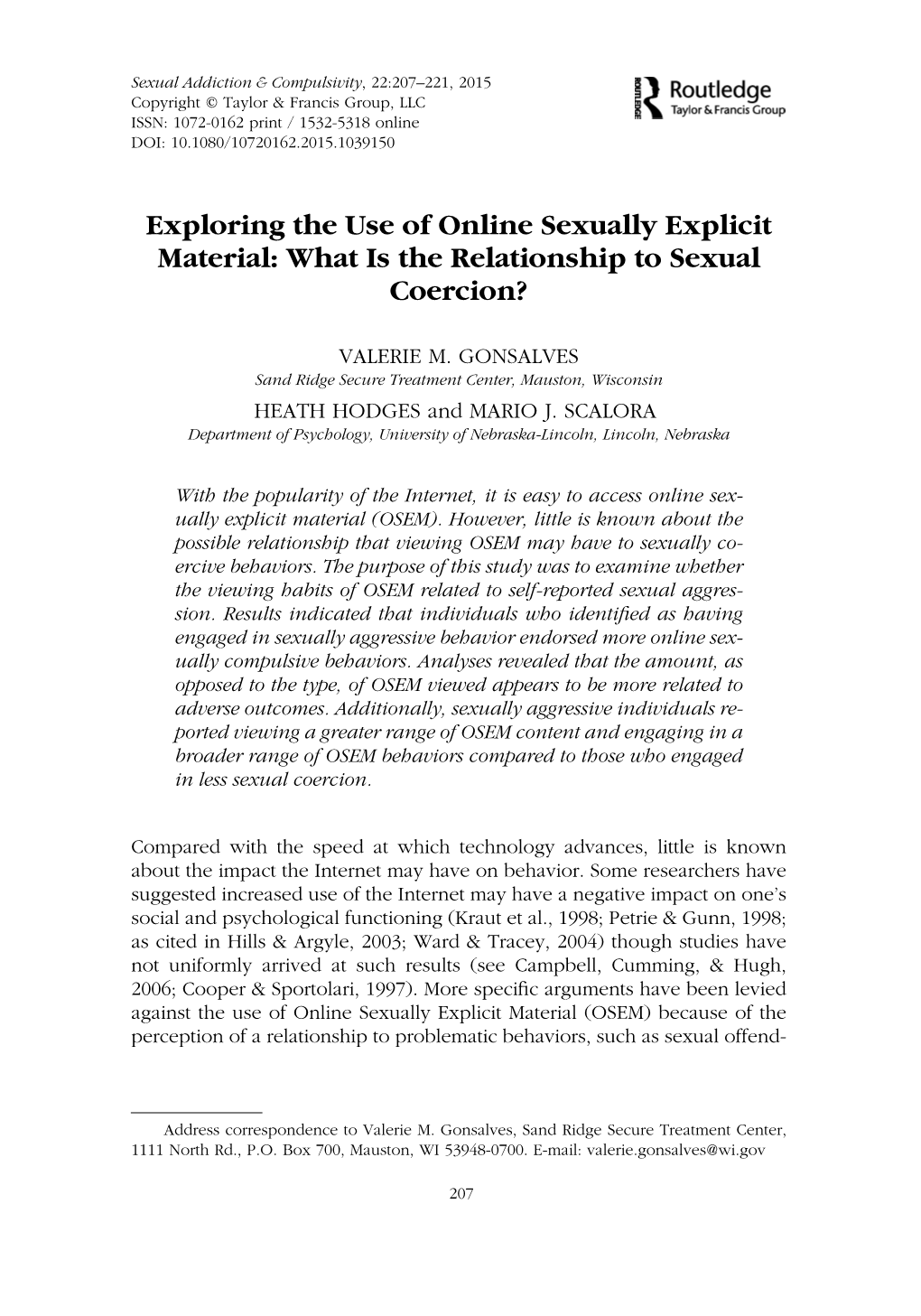 Exploring the Use of Online Sexually Explicit Material: What Is the Relationship to Sexual Coercion?