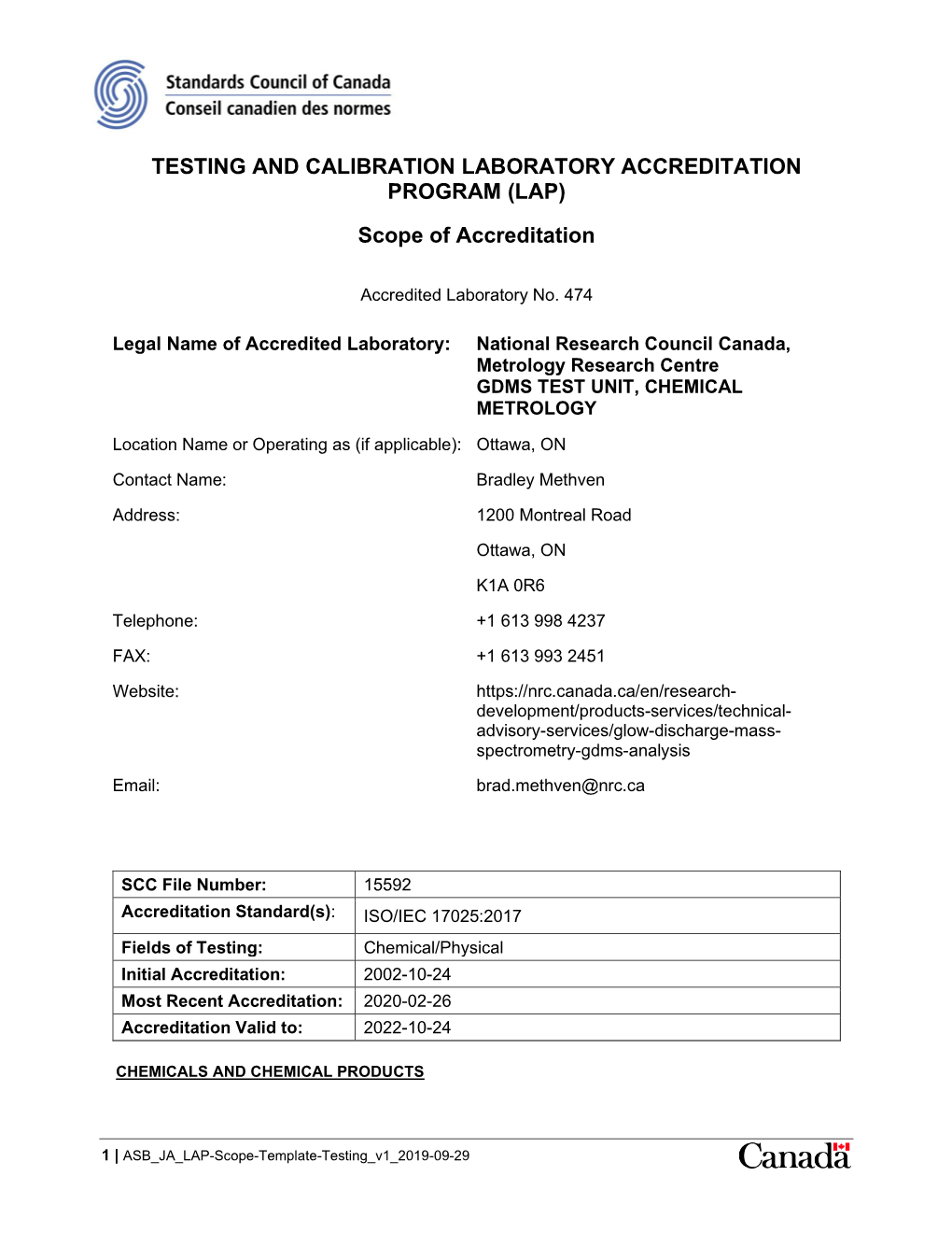 LAP Scope of Accreditation