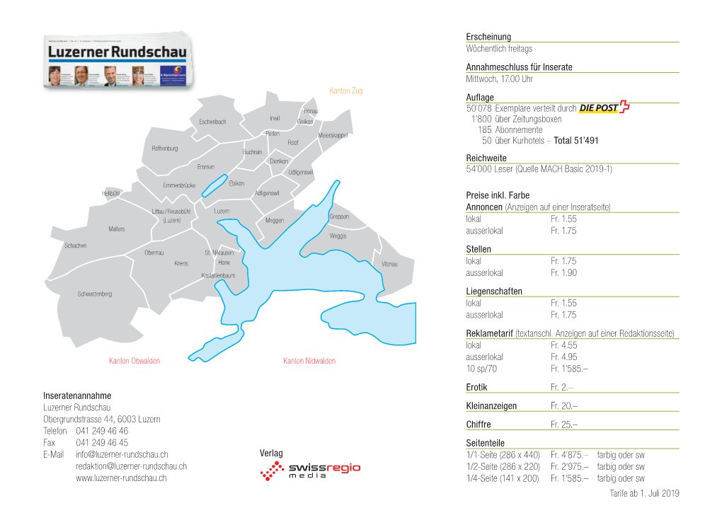 Inseratenannahme Luzerner Rundschau Obergrundstrasse 44