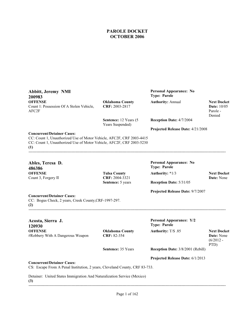 Concurrent/Detainer Cases s1