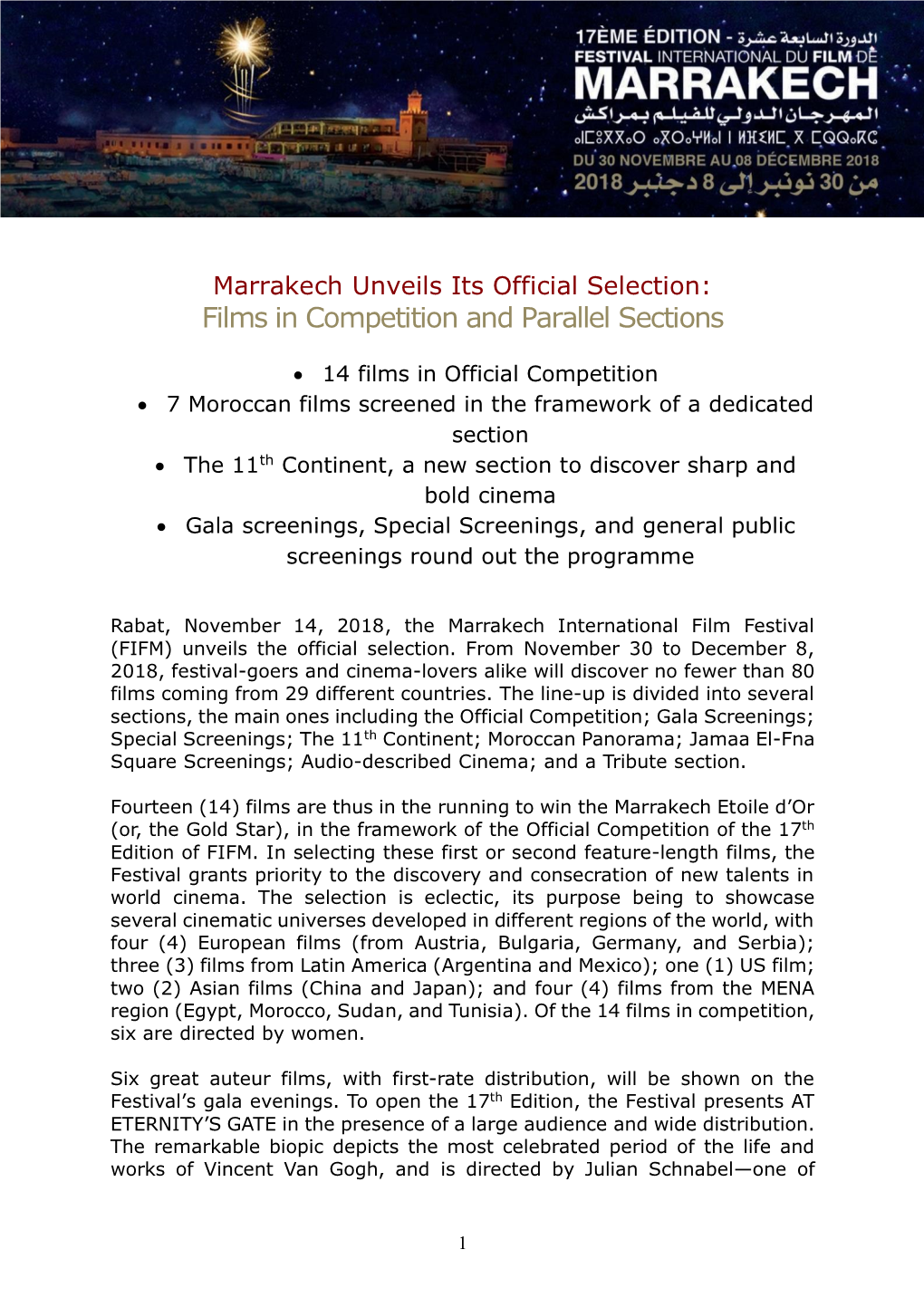 Films in Competition and Parallel Sections