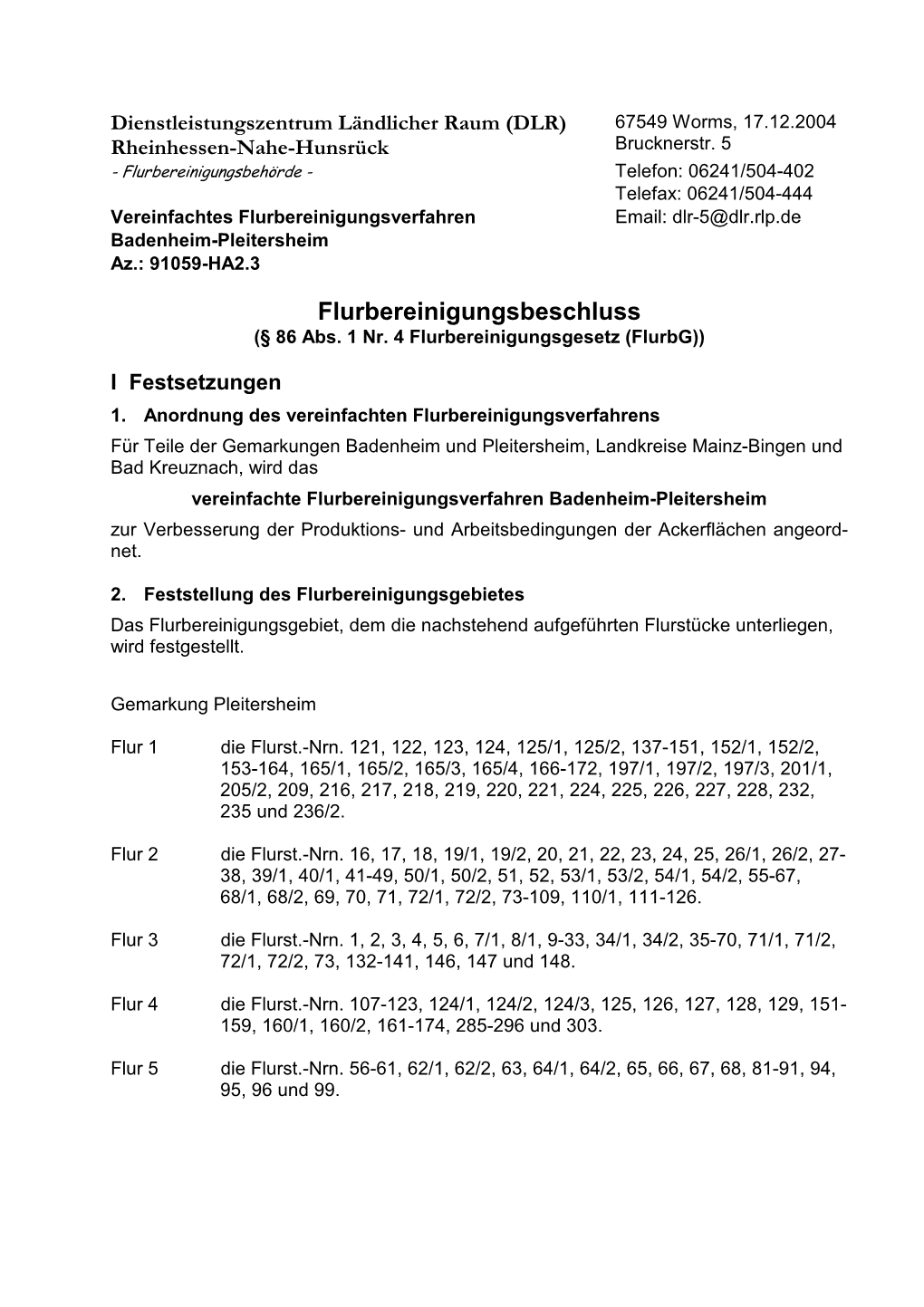 Flurbereinigungsbeschluss (§ 86 Abs