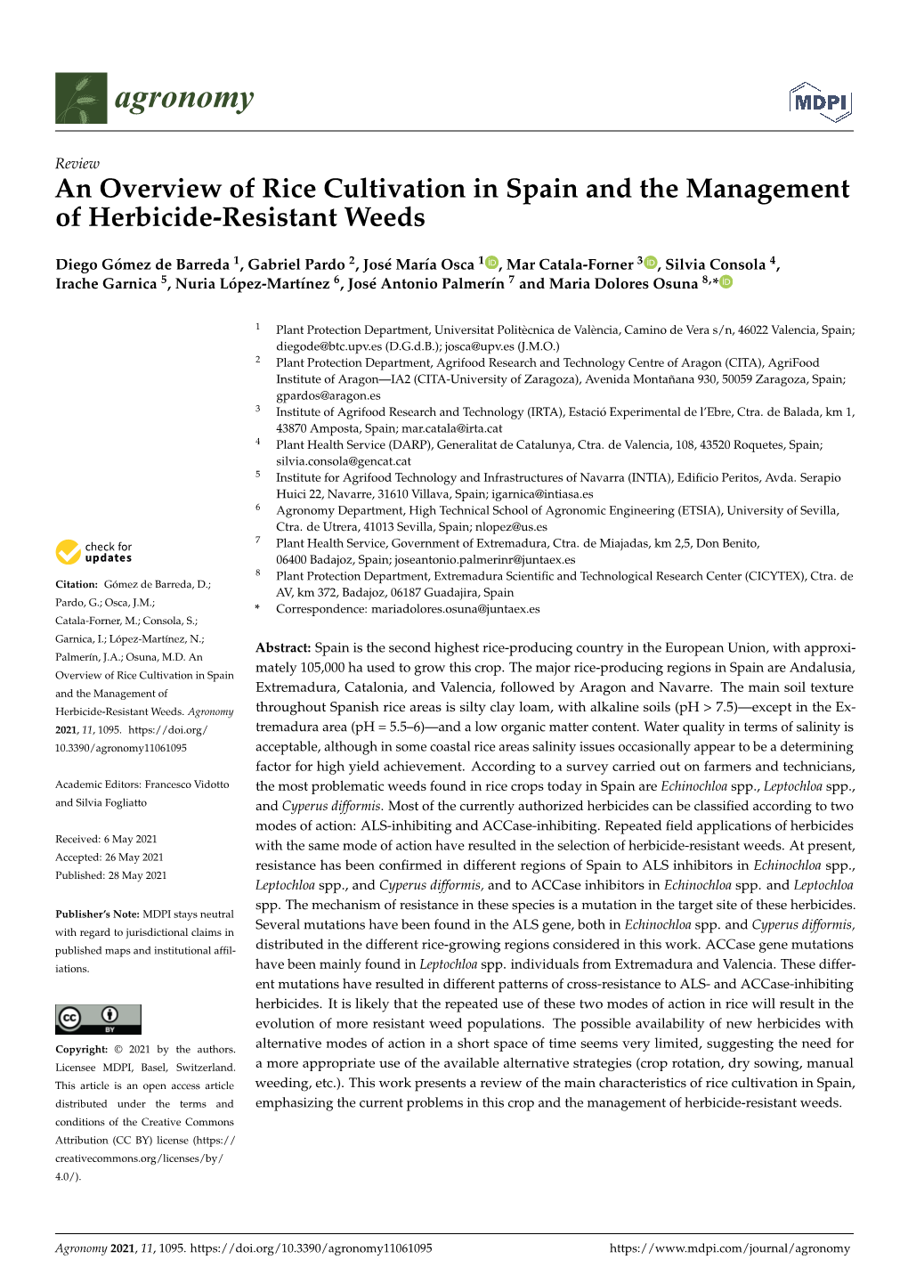 An Overview of Rice Cultivation in Spain and the Management of Herbicide-Resistant Weeds