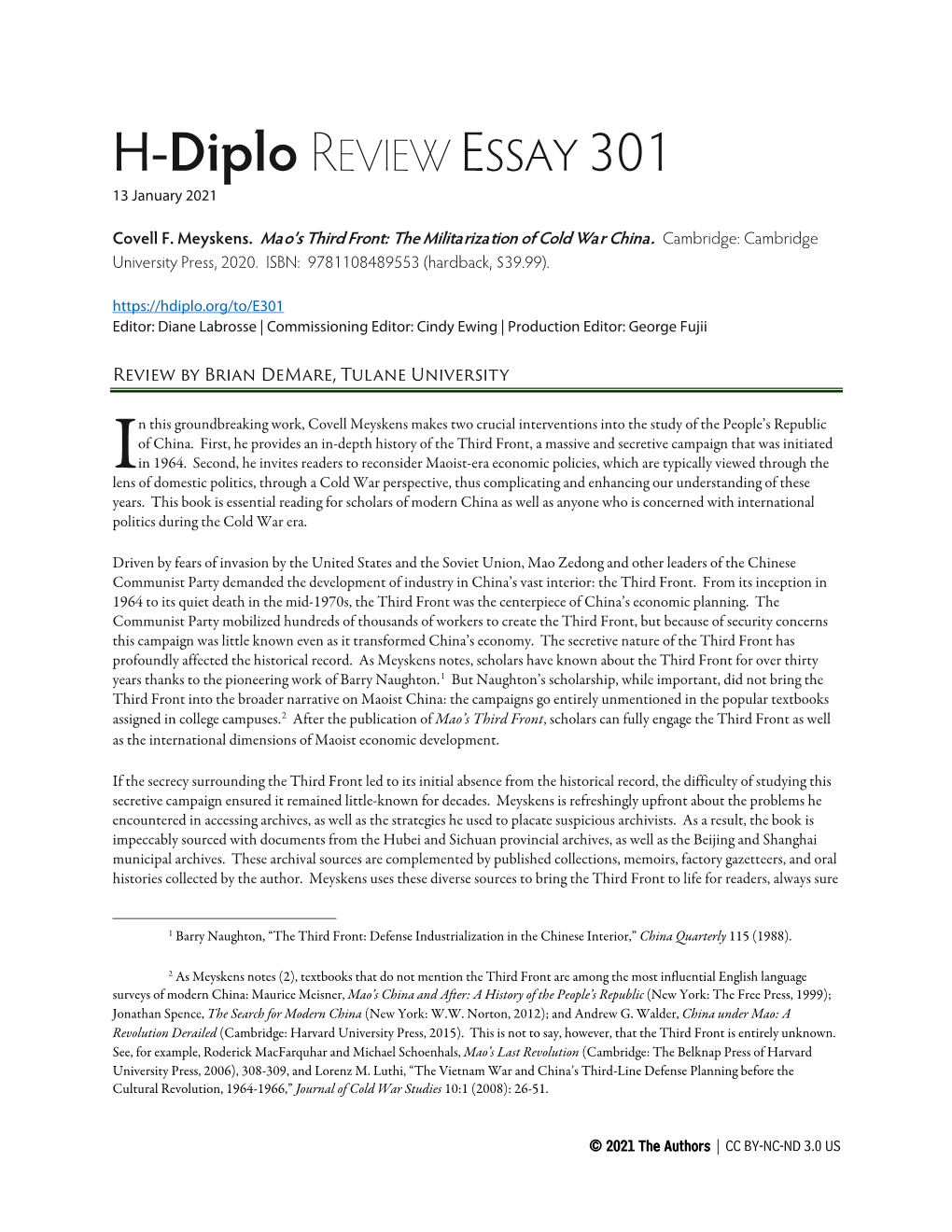 H-Diplo REVIEW ESSAY 301 13 January 2021