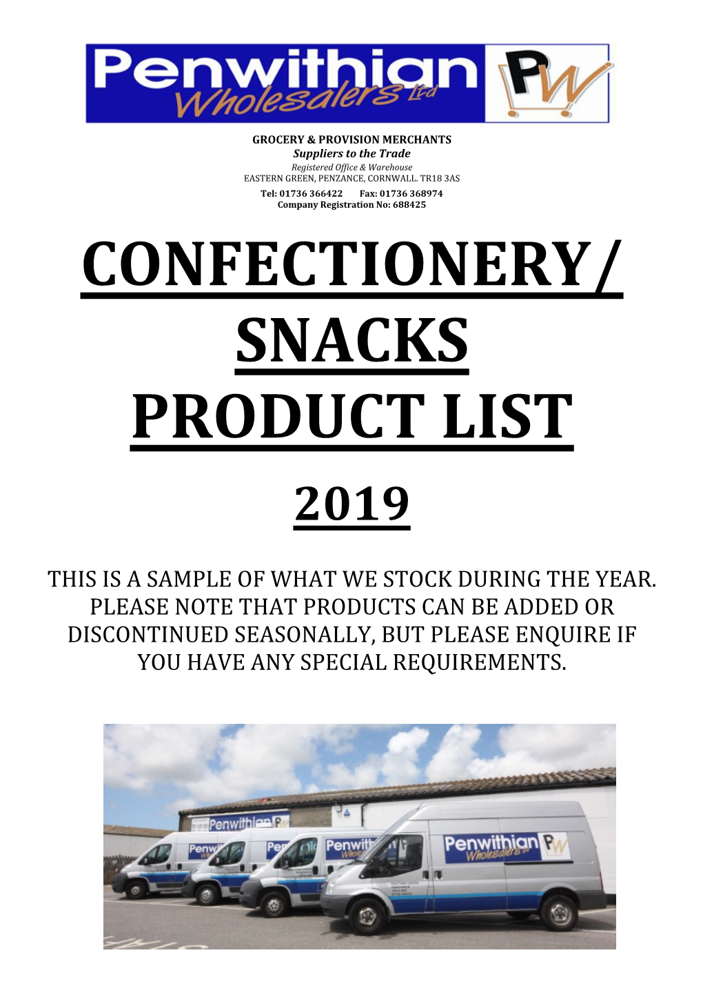 Confectionery/ Snacks Product List 2019