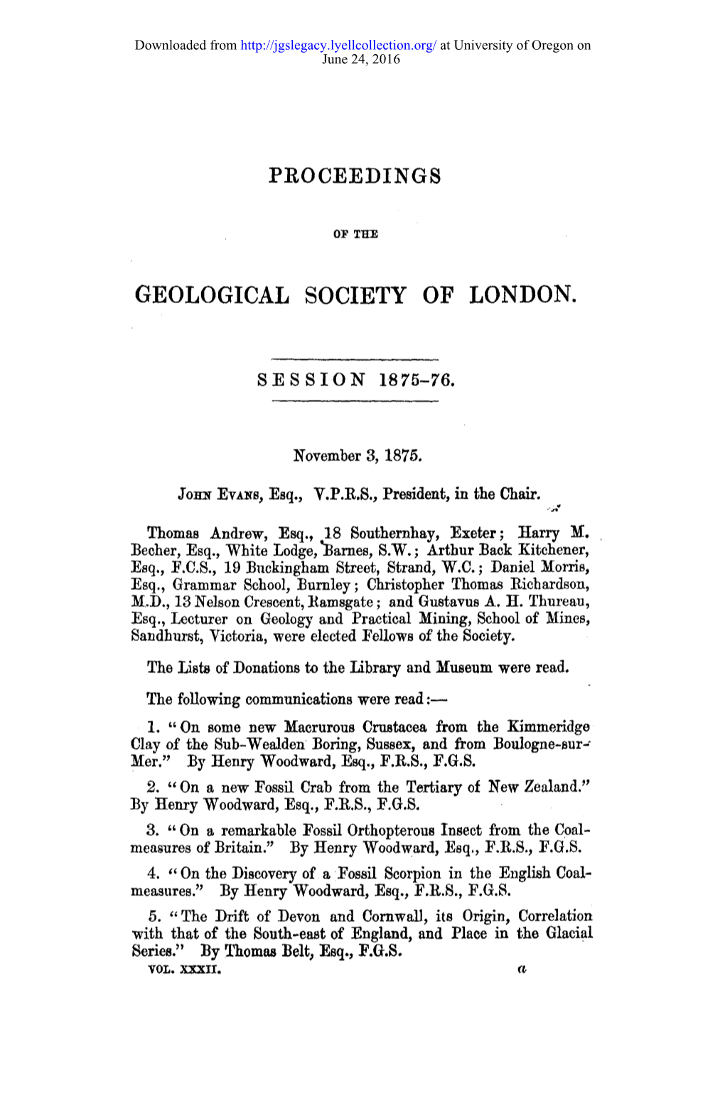 Proceedings Geological Society of London