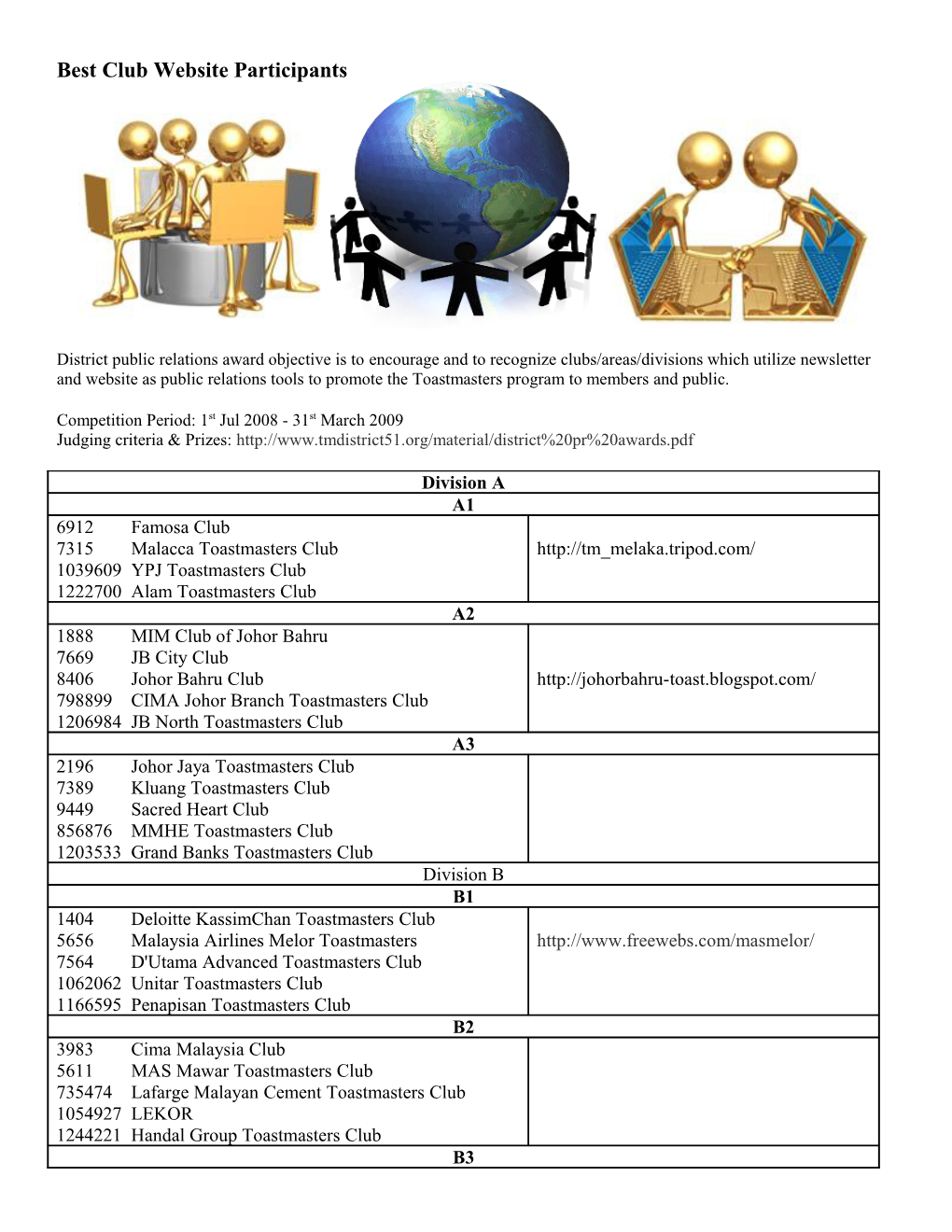 Best Club Website Participants