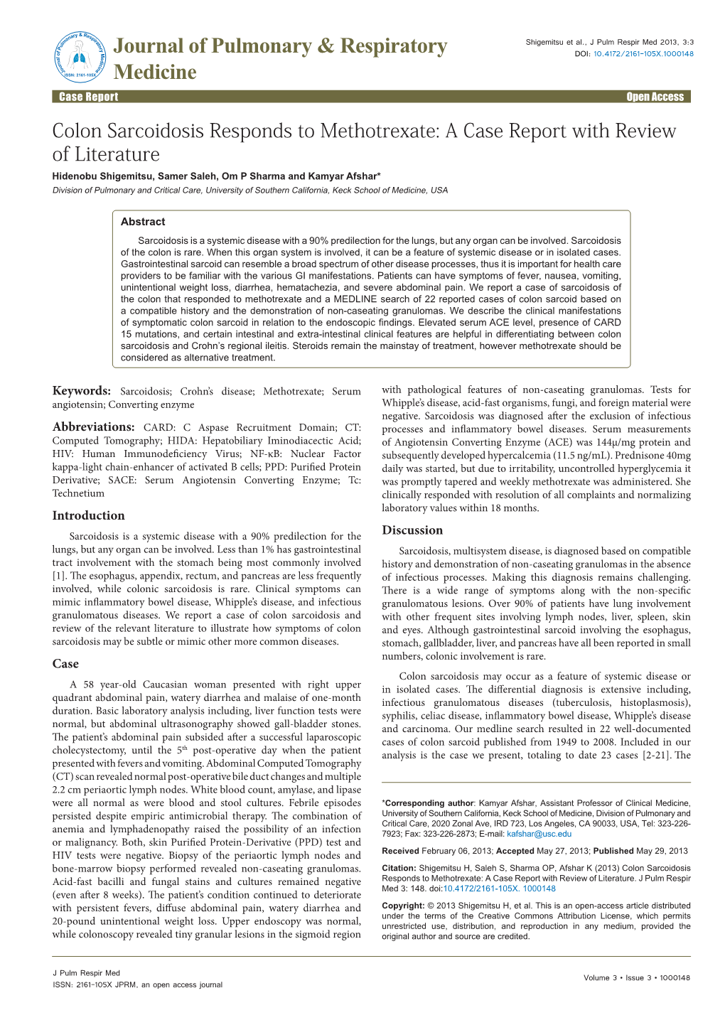 Colon Sarcoidosis Responds to Methotrexate