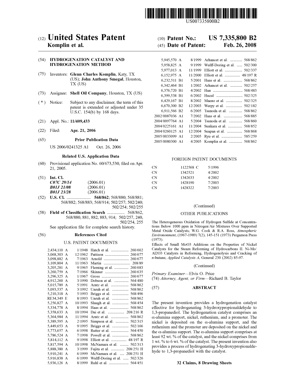 Provides a Process of Hydrogenating 3-Hydroxypropionalde