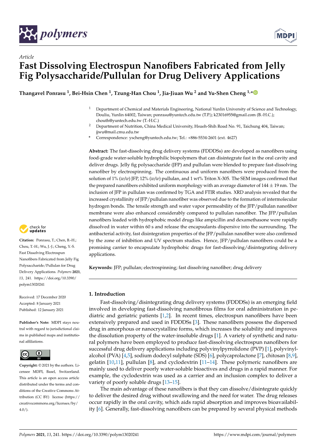 Fast Dissolving Electrospun Nanofibers Fabricated from Jelly