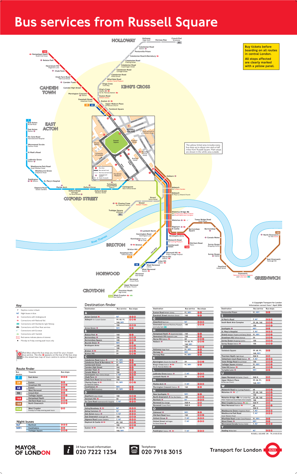 Bus Services from Russell Square