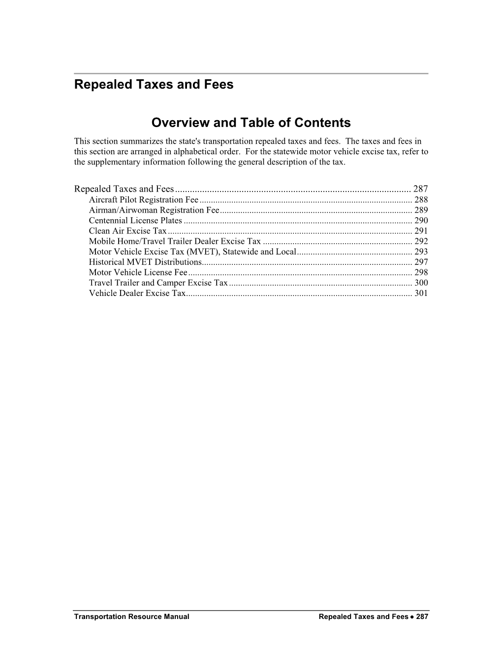 Repealed Taxes and Fees