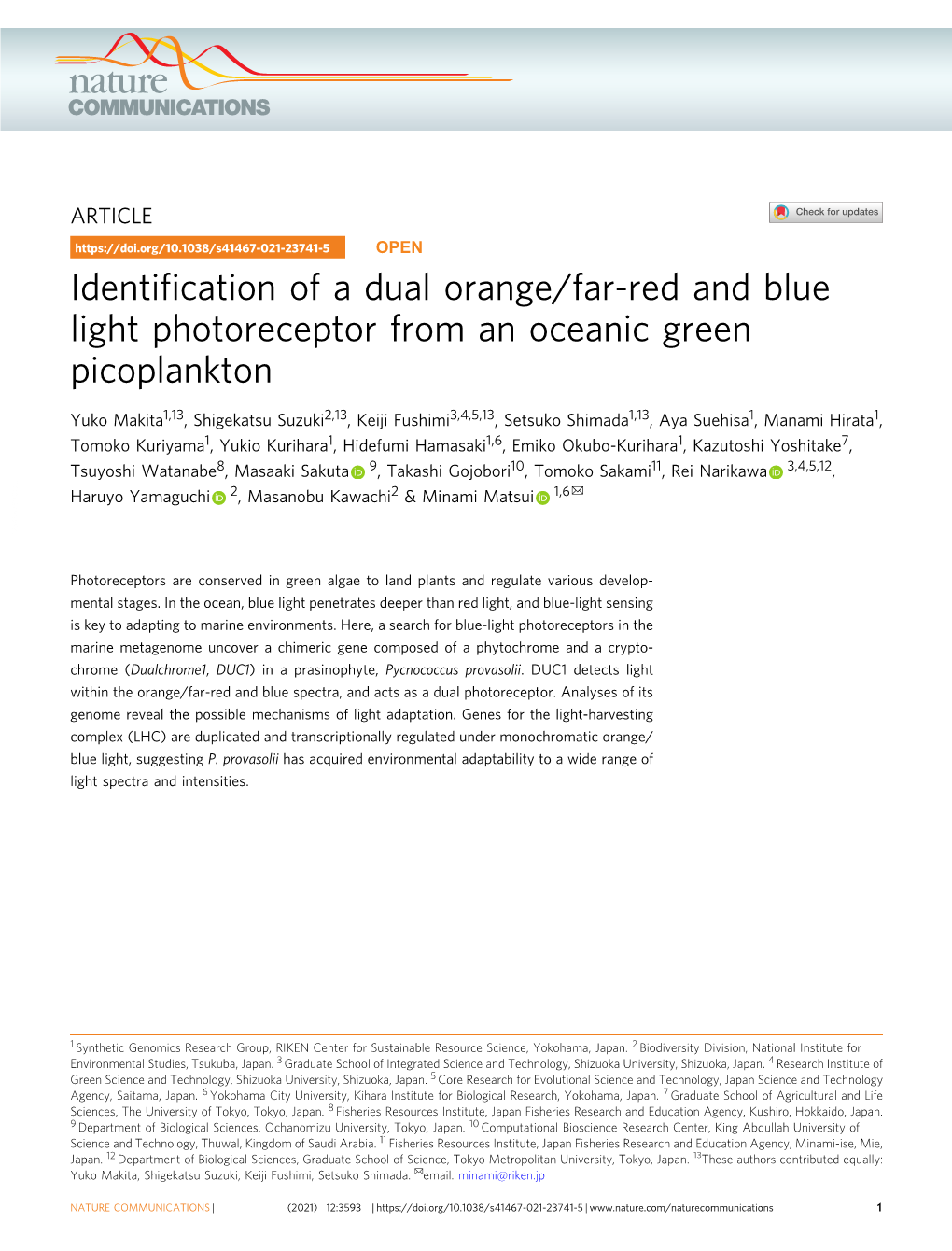 Identification of a Dual Orange/Far-Red and Blue Light Photoreceptor From