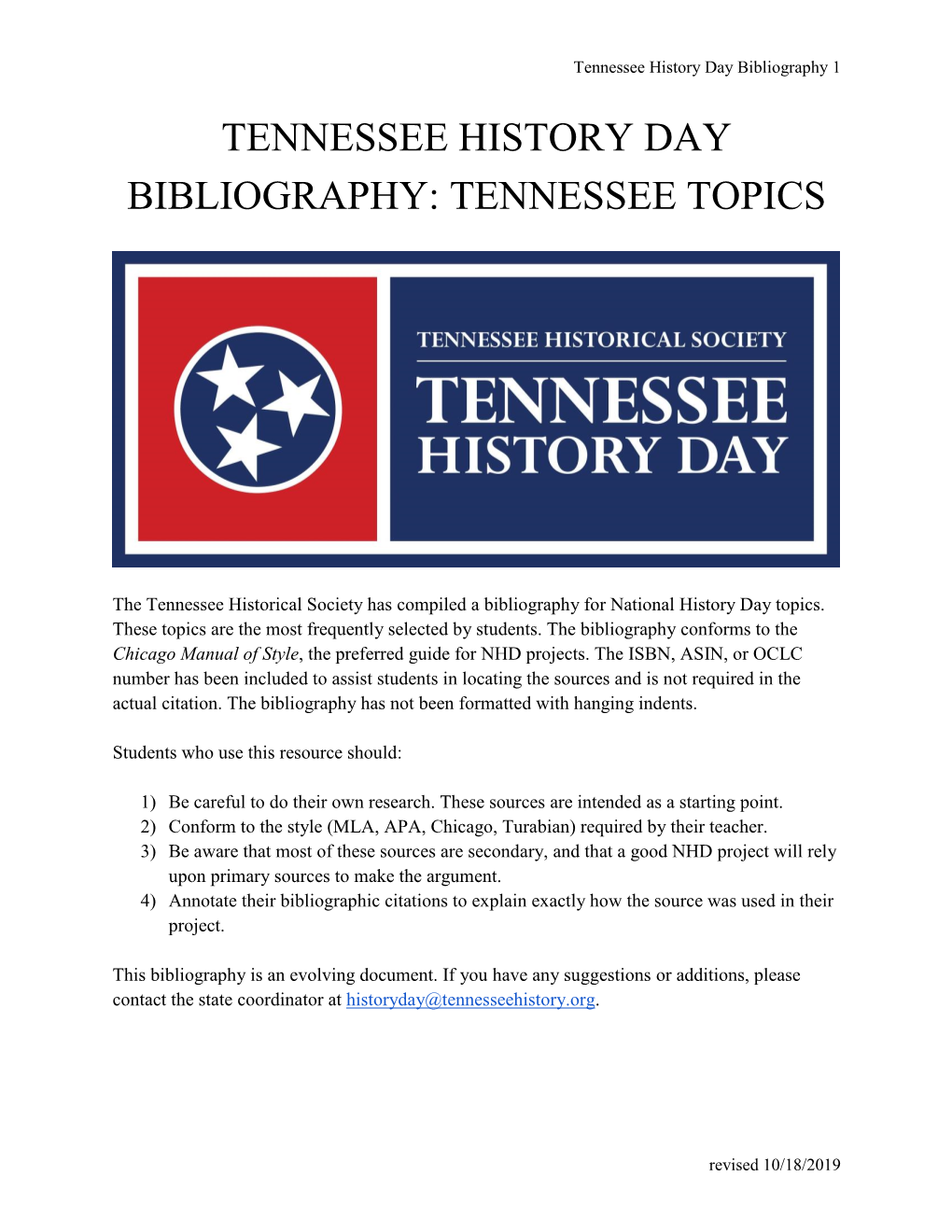 Tennessee History Day Bibliography 1