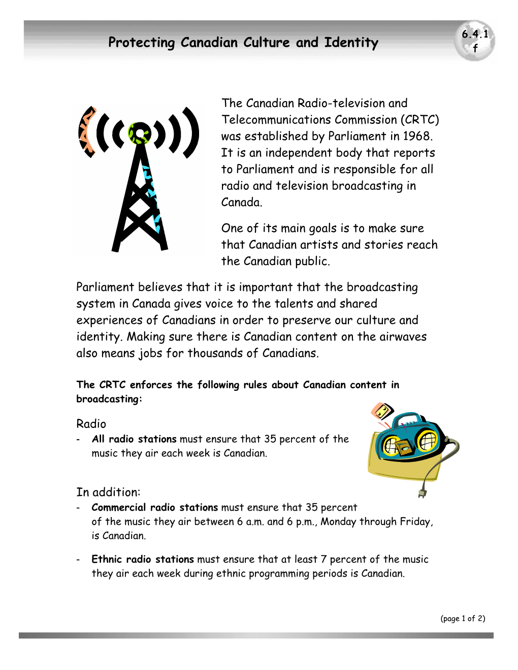 Protecting Canadian Culture and Identity F