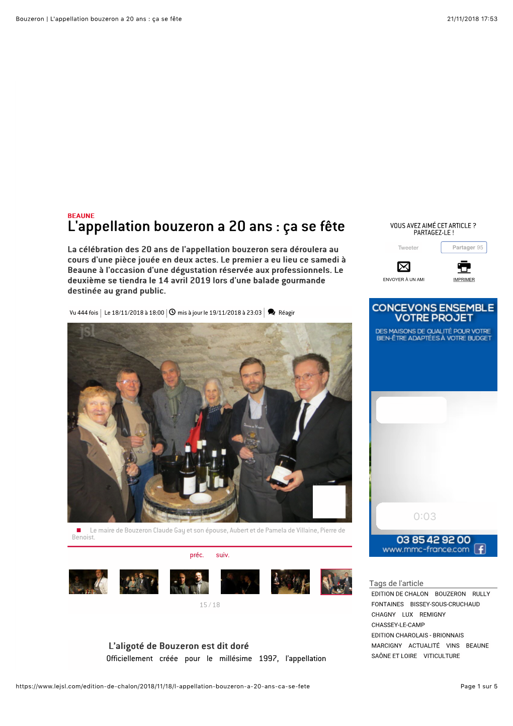 L'appellation Bouzeron a 20 Ans : Ça Se Fête 21/11/2018 17�53