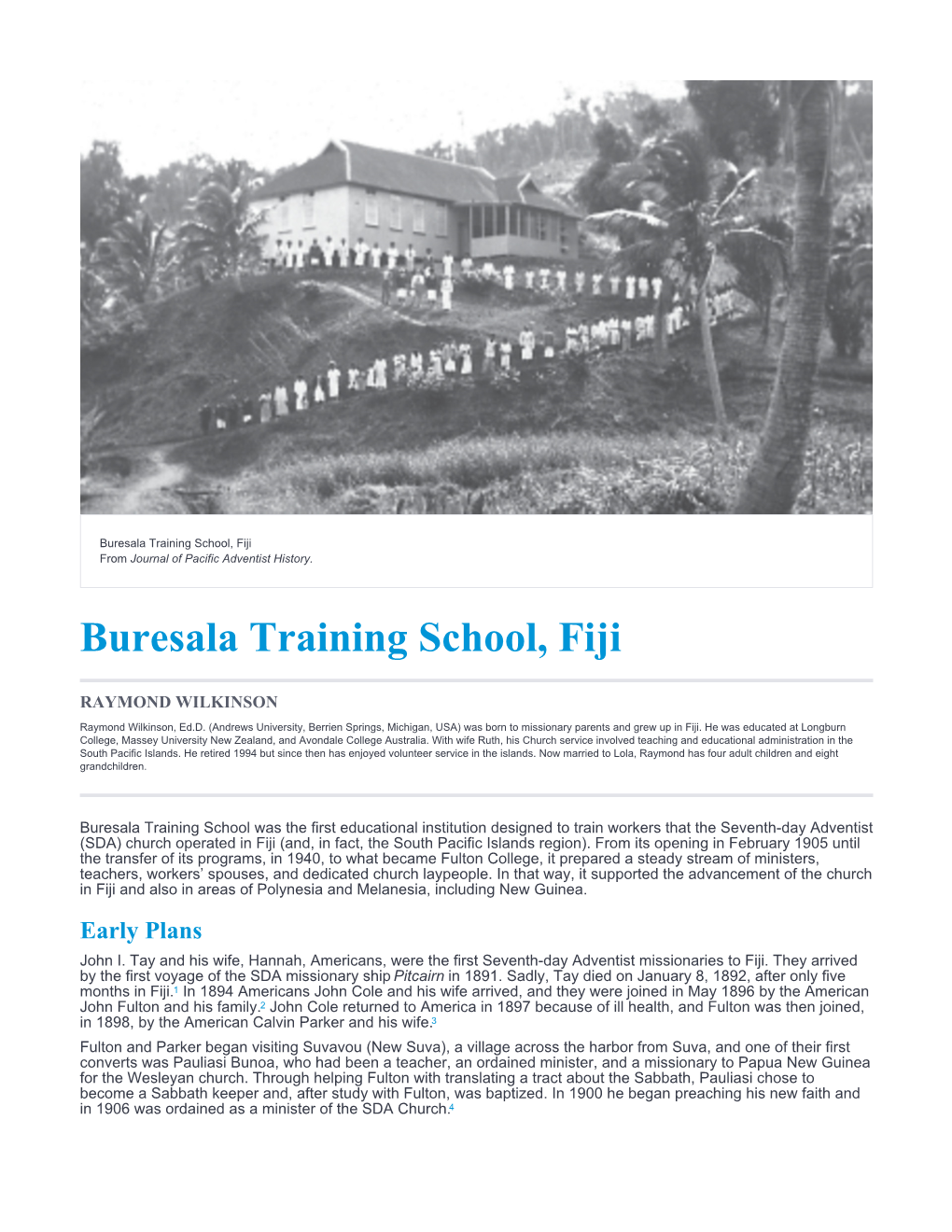 Buresala Training School, Fiji from Journal of Pacific Adventist History