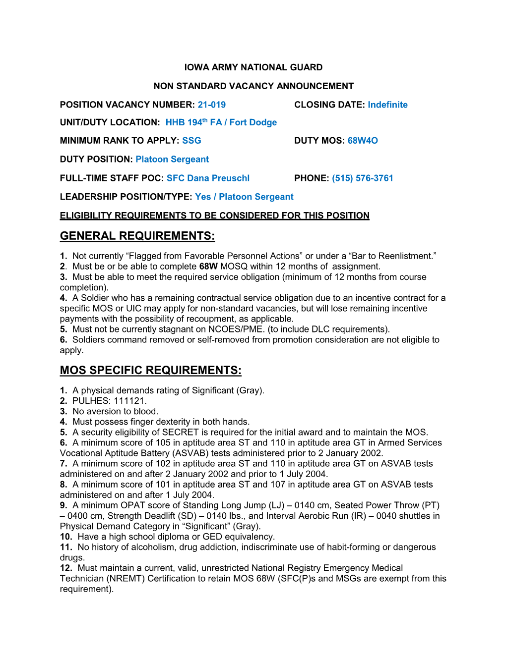 Mos Specific Requirements