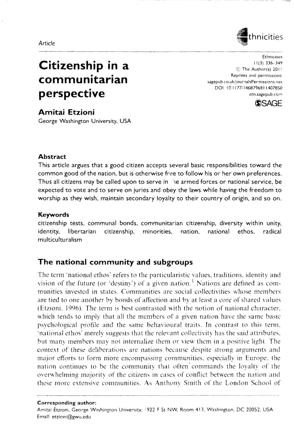 Citizenship in a Communitarian Perspective