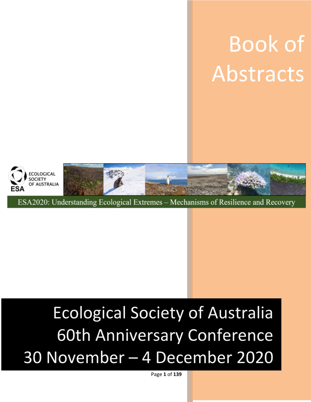 Ecological Society of Australia 60Th Anniversary Conference 30 November – 4 December 2020 Page 1 of 139