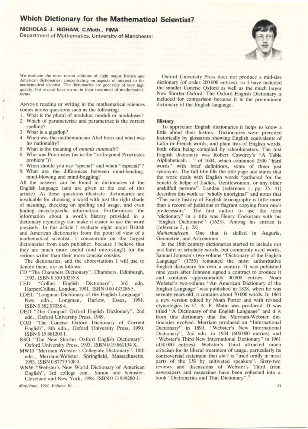 Which Dictionary for the Mathematical Scientist? NICHOLAS J