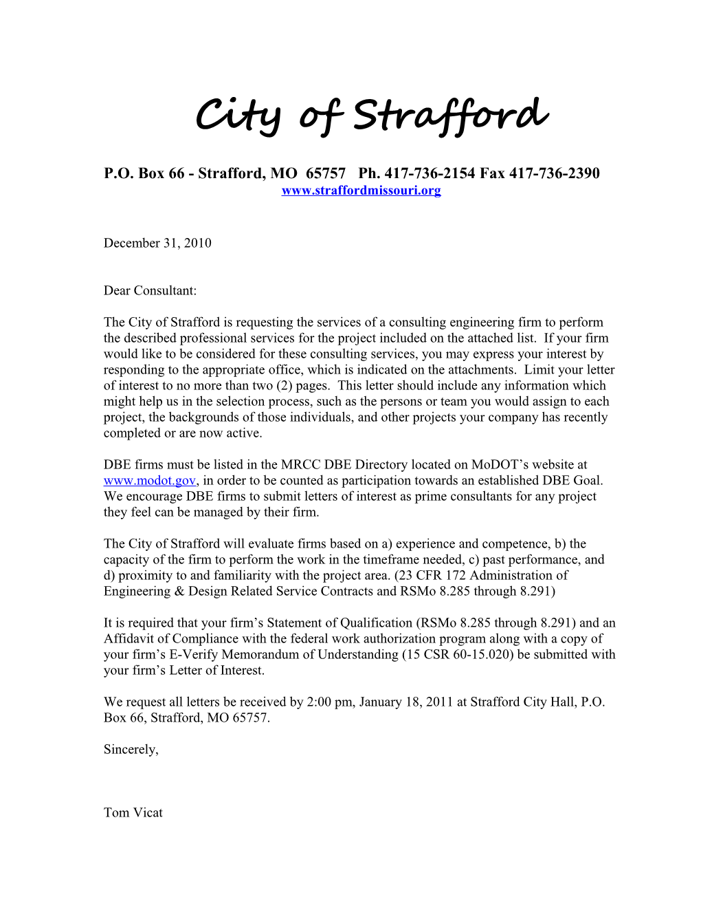 Sample Solicitation Cover Letter to Be Placed on Local Public Agency Letterhead