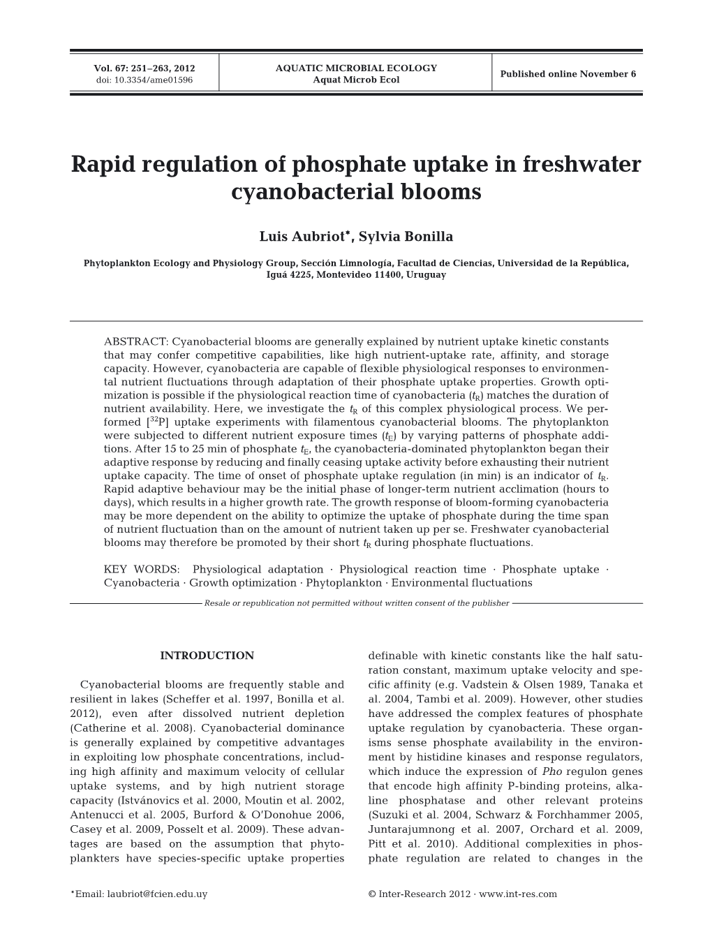 Aquatic Microbial Ecology 67:251