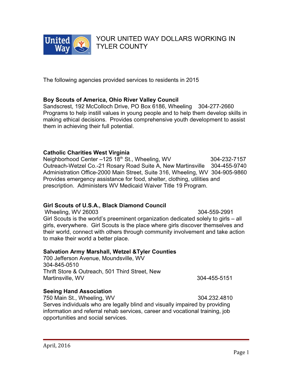 Your United Way Dollars Working in Wetzel County