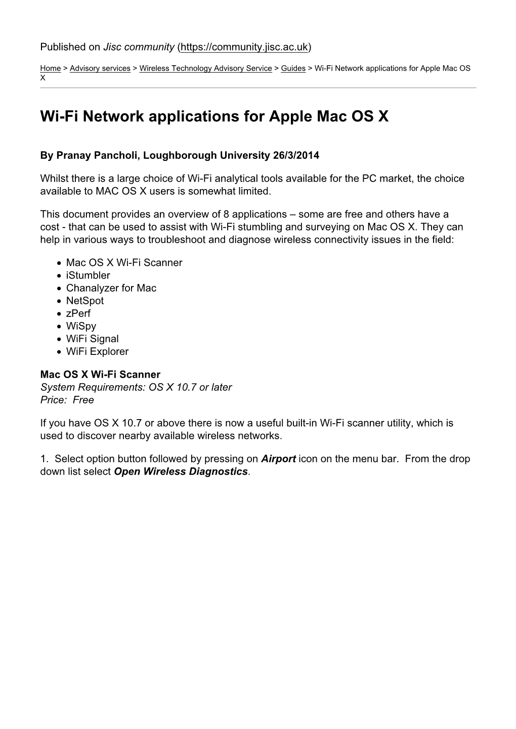 Wi-Fi Network Applications for Apple Mac OS X