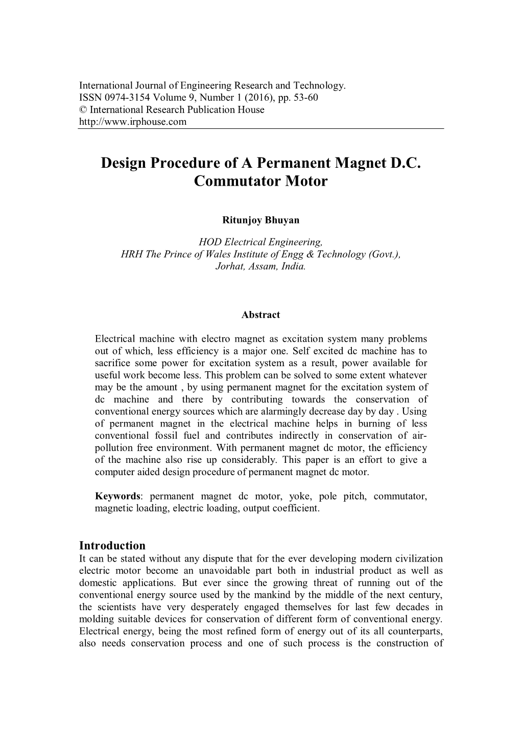 Design Procedure of a Permanent Magnet D.C. Commutator Motor