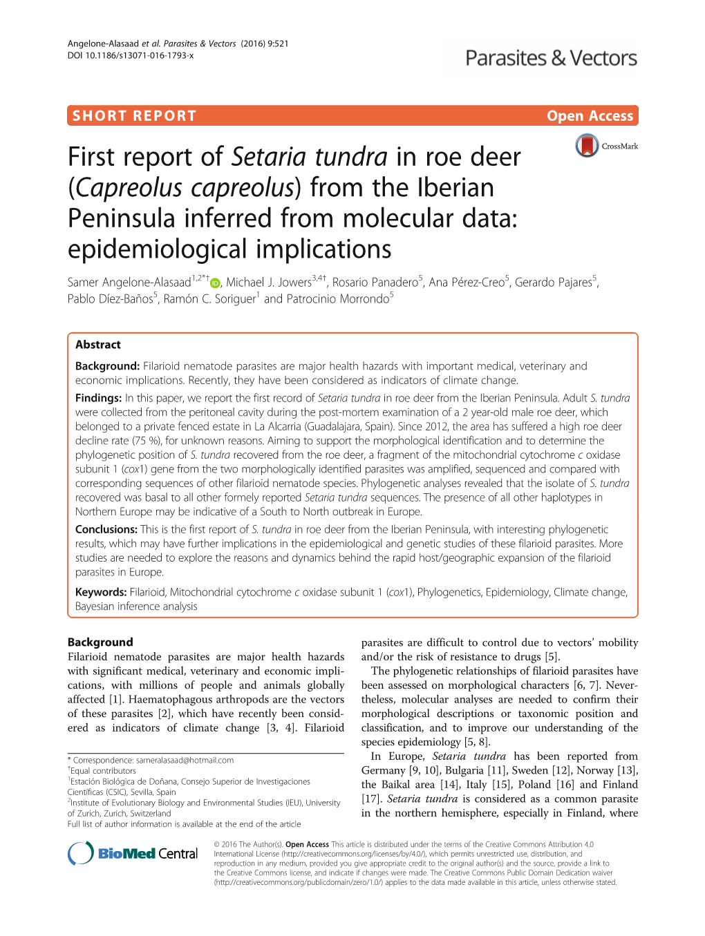 First Report of Setaria Tundra in Roe Deer