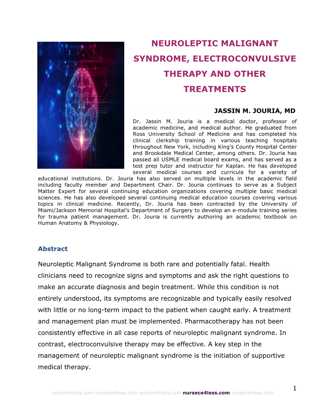 Neuroleptic Malignant Syndrome, Electroconvulsive Therapy and Other Treatments