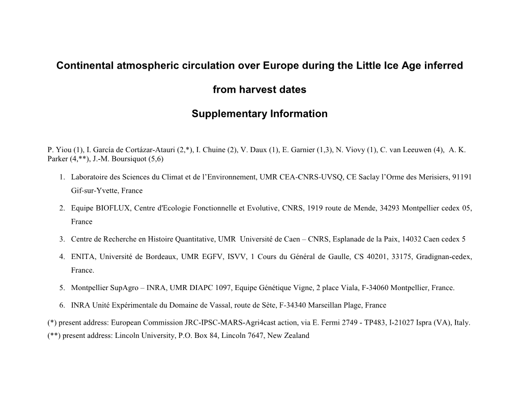 Continental Atmospheric Circulation Over Europe During the Little Ice Age Inferred from Harvest Dates
