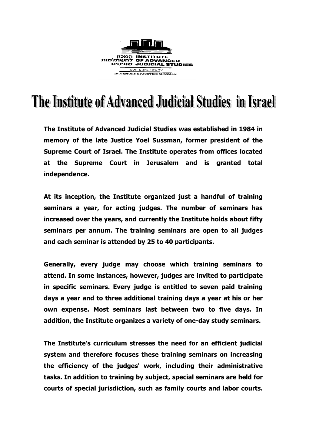 The Institute of Advanced Judicial Studies in Israel