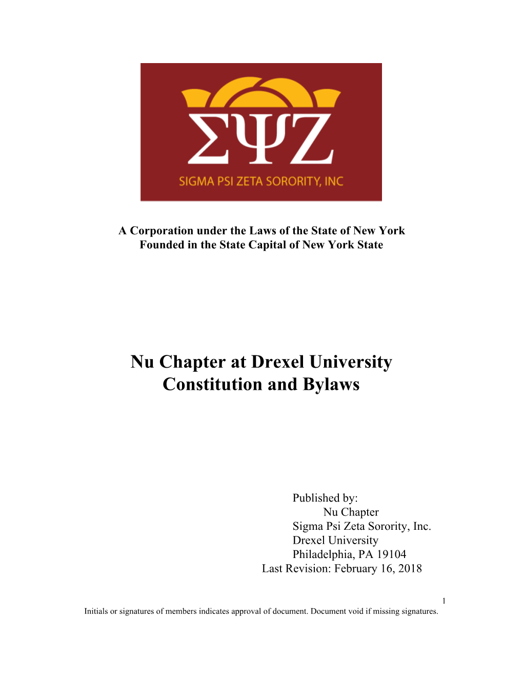 Nu Chapter at Drexel University Constitution and Bylaws