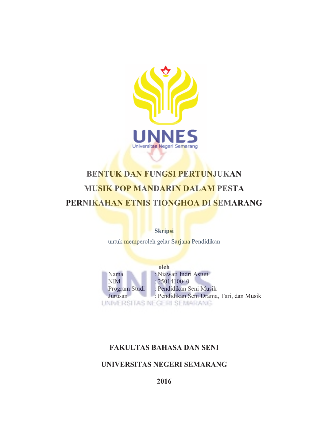 Bentuk Dan Fungsi Pertunjukan Musik Pop Mandarin Dalam Pesta Pernikahan Etnis Tionghoa Di Semarang