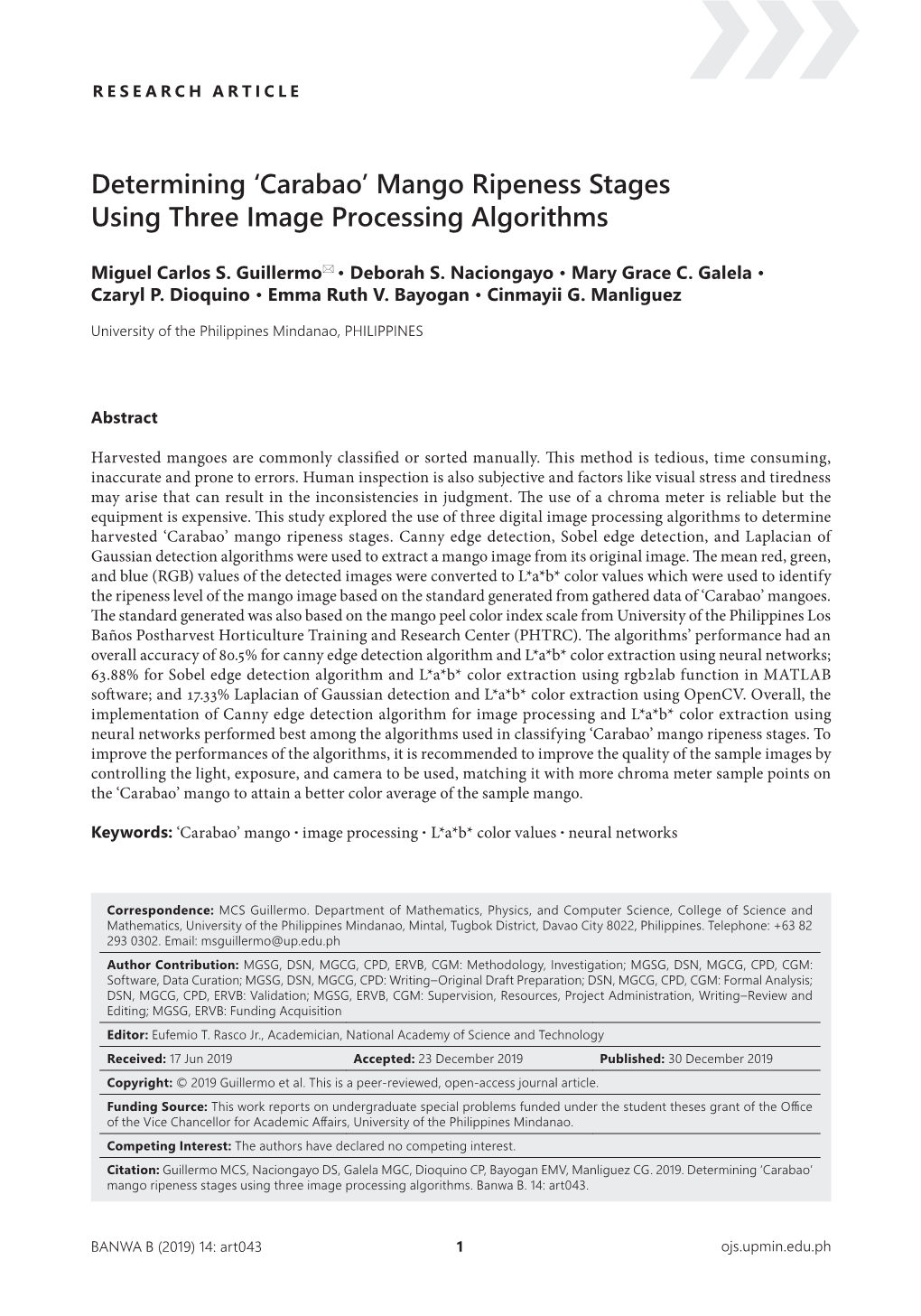 Mango Ripeness Stages Using Three Image Processing Algorithms