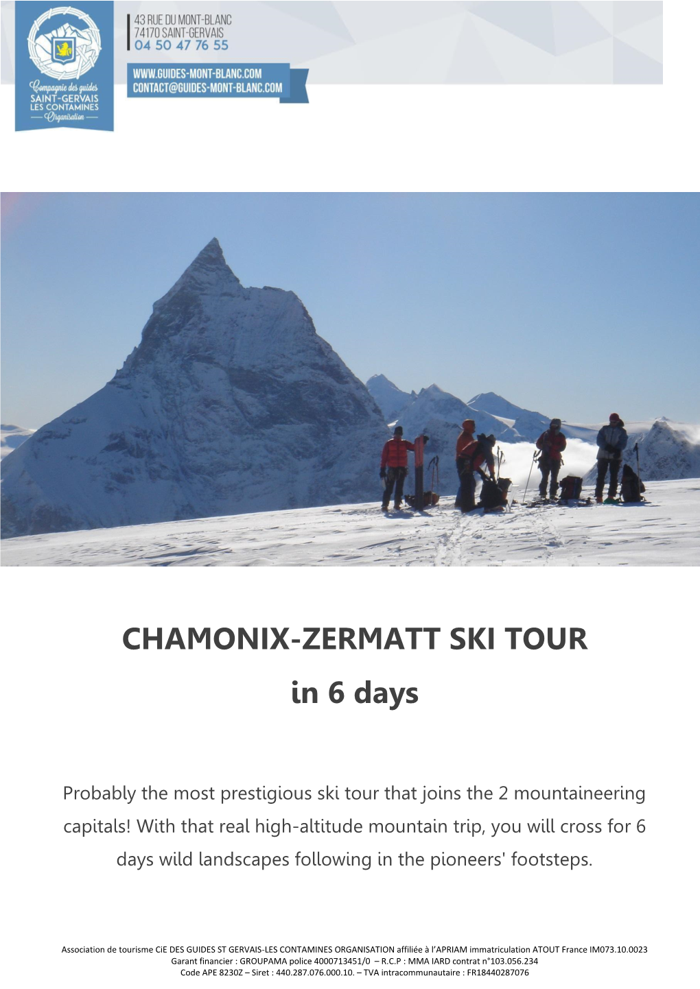 CHAMONIX-ZERMATT SKI TOUR in 6 Days