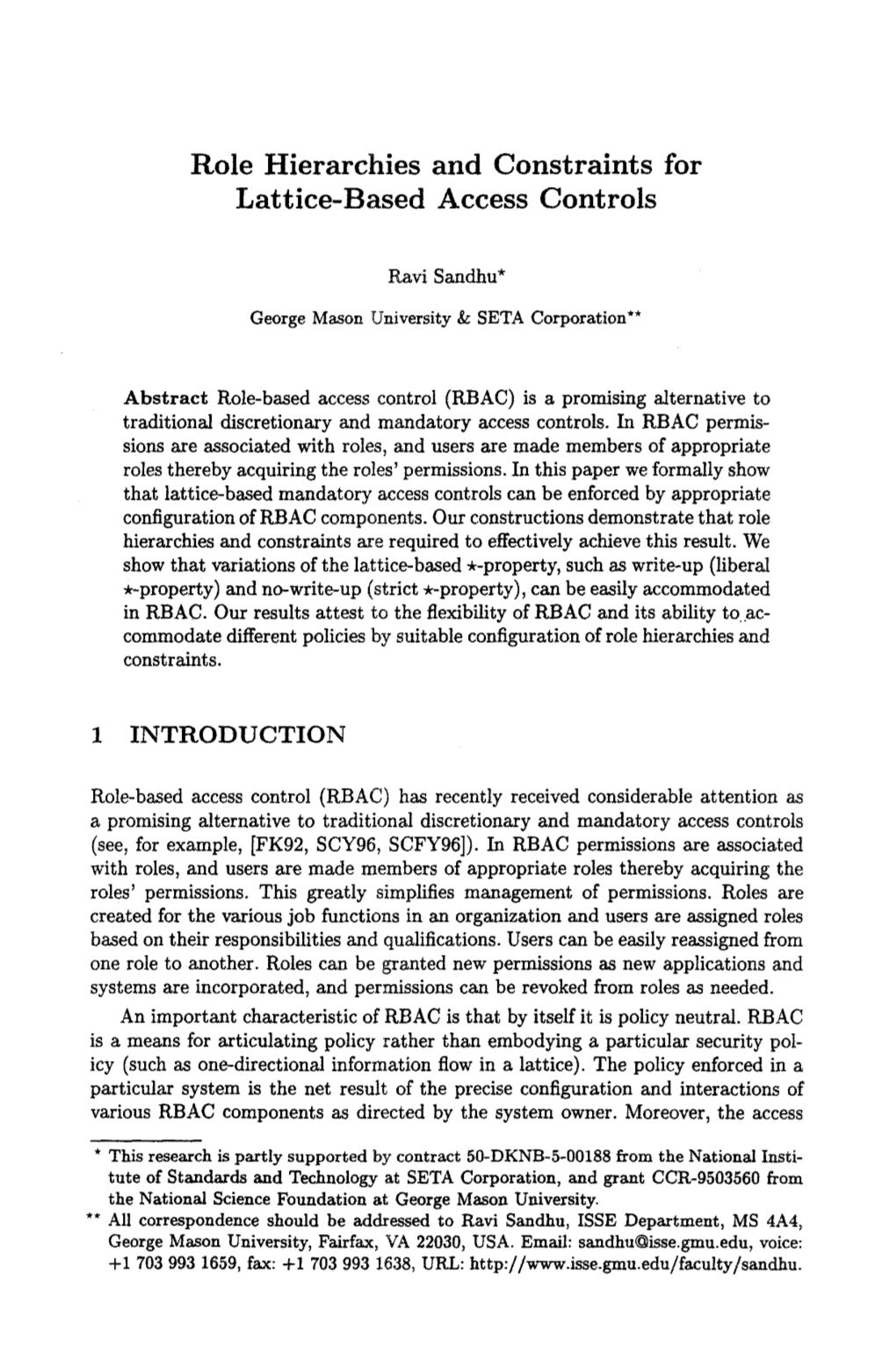 Role Hierarchies and Constraints for Lattice-Based Access Controls