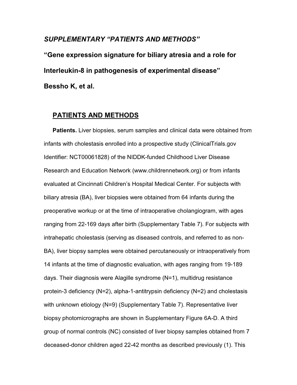 Gene Expression Signature for Biliary Atresia and a Role for Interleukin-8