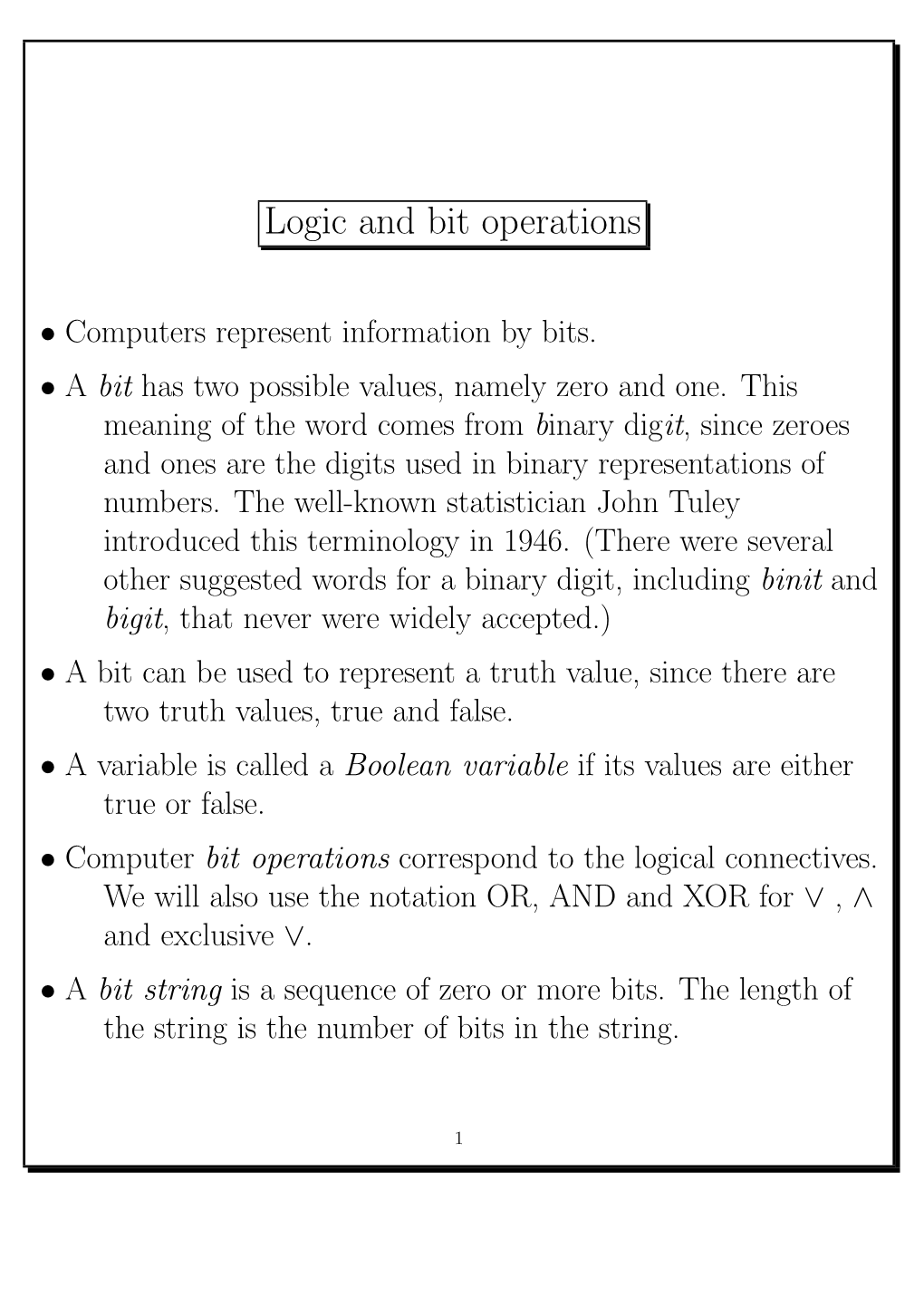 Logic and Bit Operations