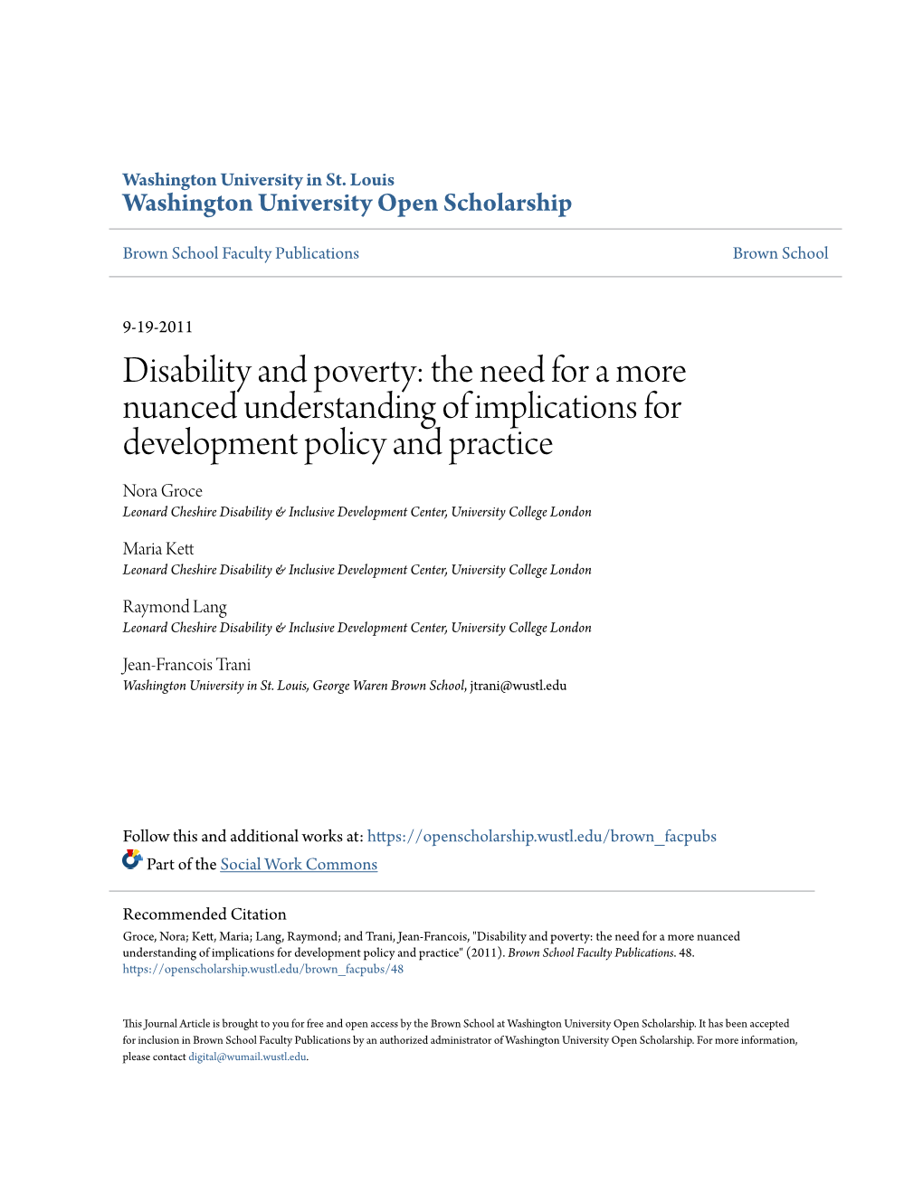 Disability and Poverty