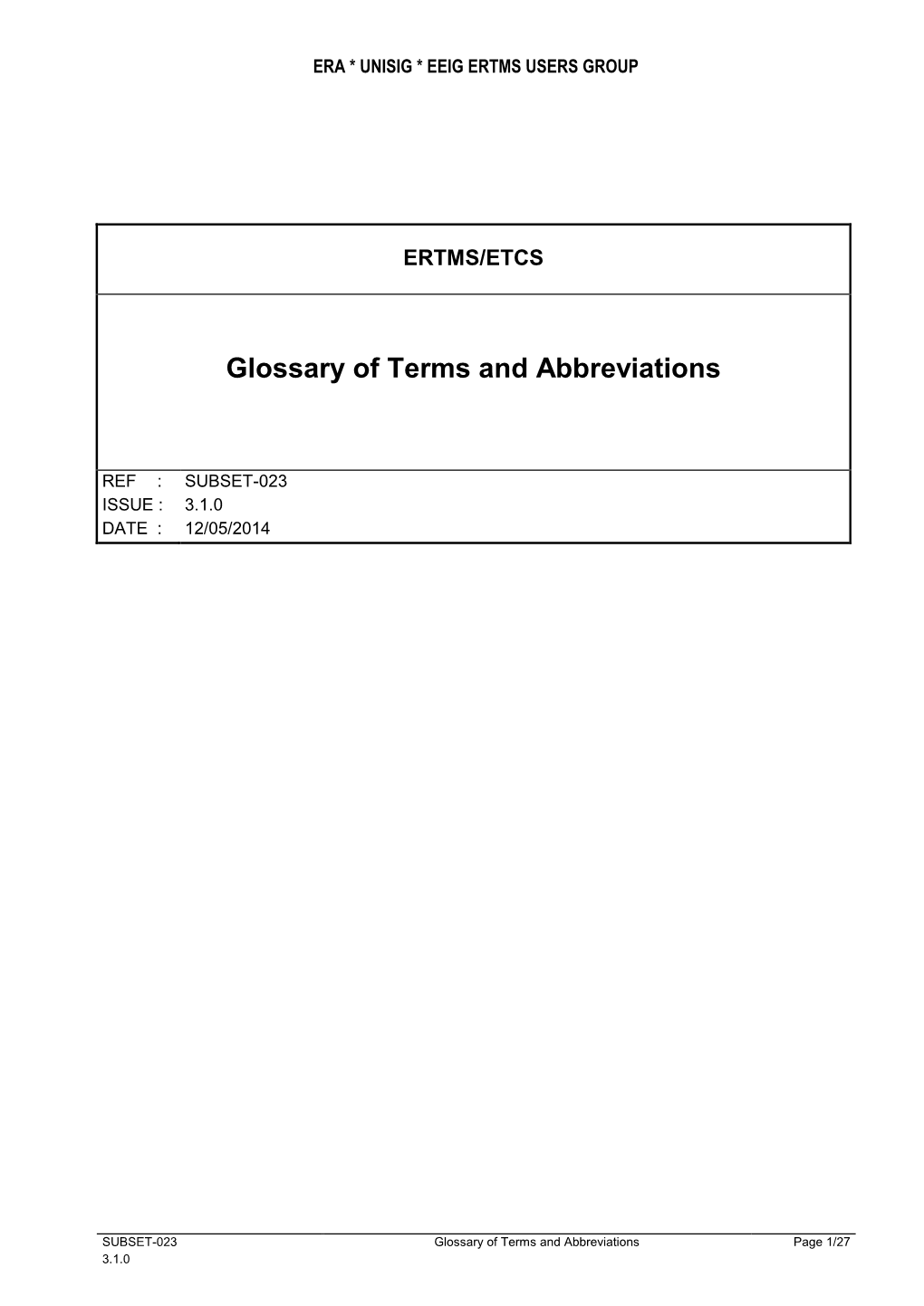 SUBSET-023 Glossary of Terms and Abbreviations Page 1/27 3.1.0