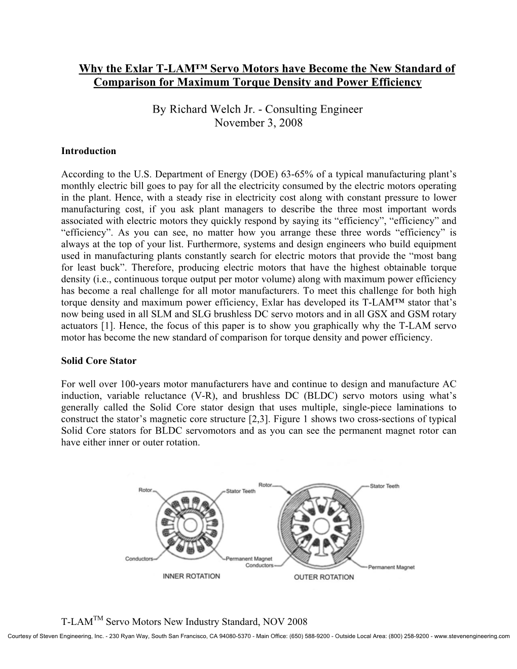 Why the Exlar T-LAM™ Servo Motors Have Become the New Standard of Comparison for Maximum Torque Density and Power Efficiency